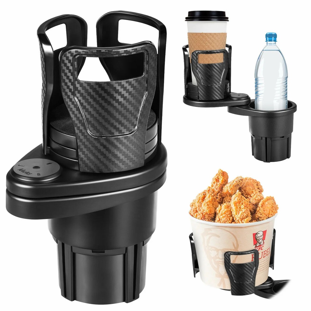 2 In 1 Car Cup Holder Expander Adapter Base Tray 360 Rotating Multifunctional Dual Cup Holder Bottle Holder Extender Auto Stand