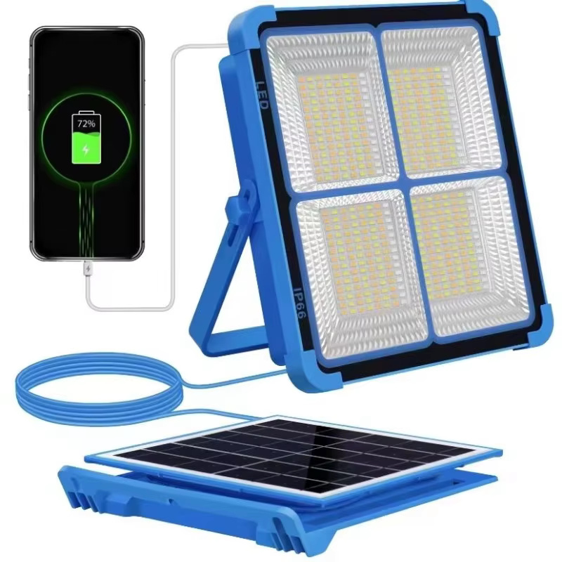 Stepless Dimming Mobile Power Bank Emergency Solar Light Large Capacity 18650 Battery With USB Port 5V/2A Outdoor Flood Night (Blue)