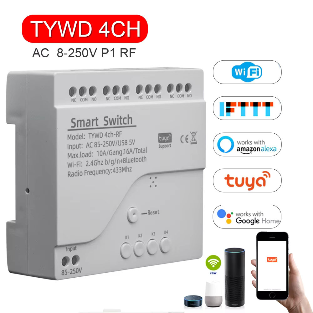 Tuya Smart Switch WiFi DIY Timer 85-220V RF Voice Control Module 4CH Tuya Module