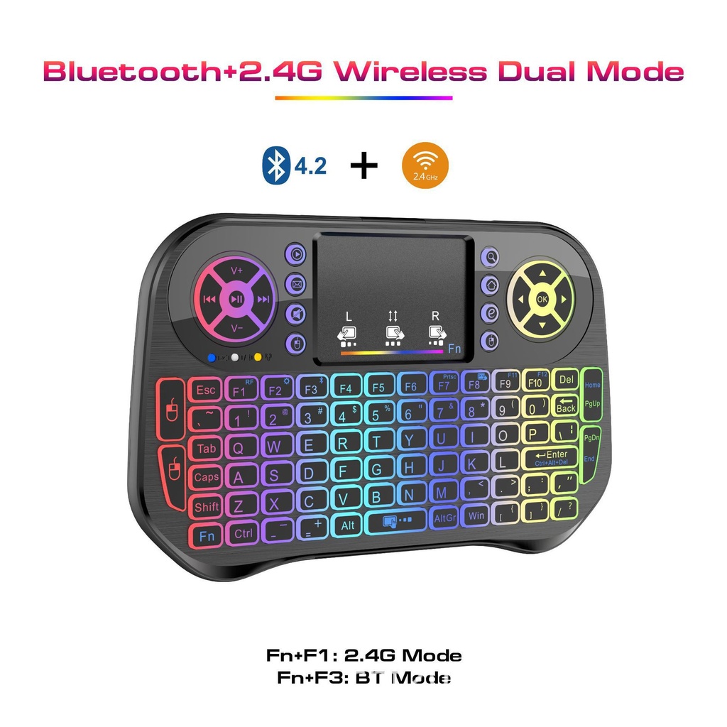 I10 Mini Wireless Keyboard Rechargeable 2.4G 7 Color Backlit Keyboard Touchpad Bluetooth-compatible Gamepad