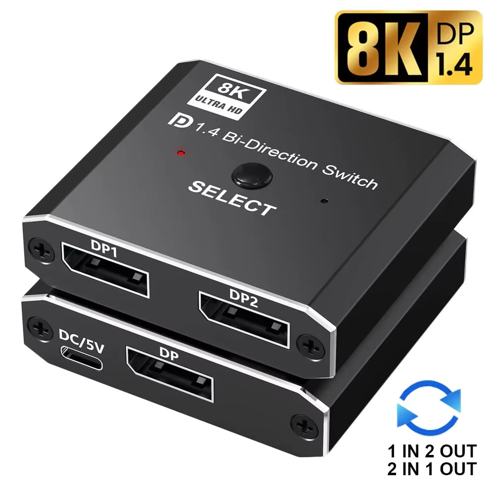DisplayPort 8K DP1.4 Bi-directional Switcher Splitter 8K@30Hz 4K@120Hz with remote control