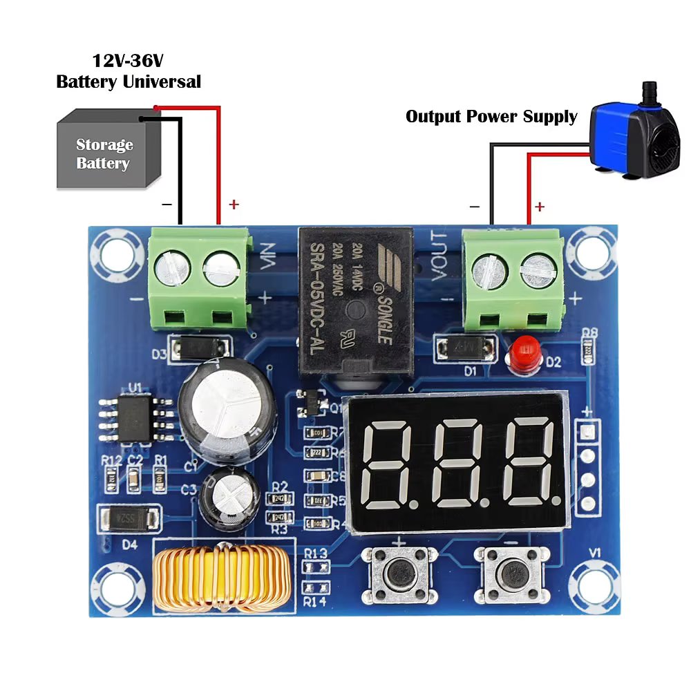 XH-M609 Low Voltage Disconnect Switch Cut Off 12V 24V 36V Digital LED Display Over-Discharge Protect for 12-36V Lithium Battery