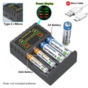 4 Slot Intelligent Fast Charge With Indicator For 1.2V NiMH NiCd AAA/AA Rechargeable Batteries USB C Micro Jack