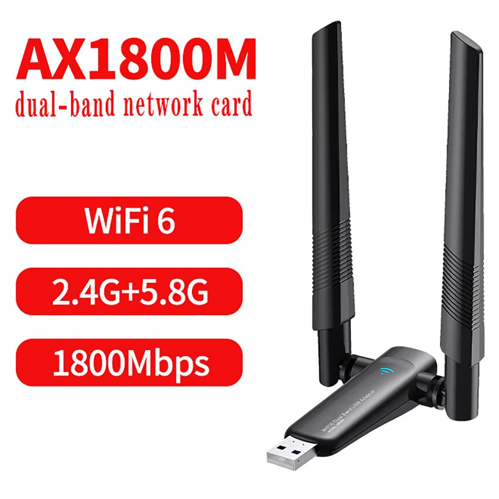 1800Mbps WiFi 6 USB Adapter 5G/2.4GHz USB3.0 Wi-fi Dongle Wireless 802.11ax Network Card High Gain Antenna