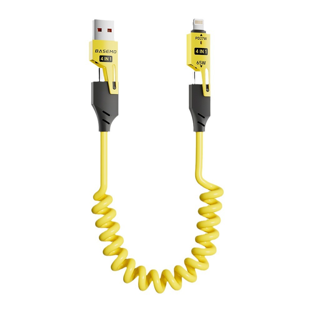 4 in 1 PD 27W 65W Fast Charging Spring Cable USB Type C To Type C And Lightning Data Cable Wire