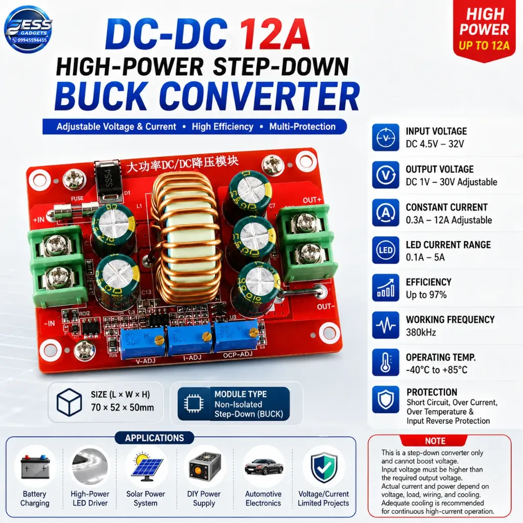 DC-DC 12A 150W Adjustable Step Down Buck Converter 4.5-32V to 1-30V Constant Voltage Current Step Down Power Module