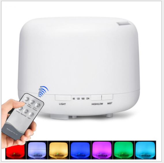 500ml Ultrasonic Humidifier 7 Color LED Lights Electric Aromatherapy Essential Oil Aroma Diffuser With Remote Control (7 colour (220V Adapter))