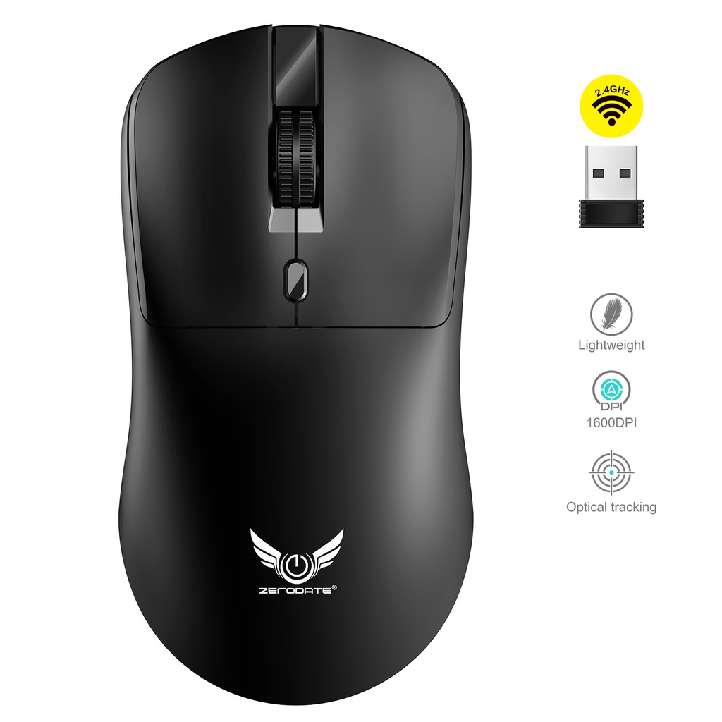 T2 2.4G Wireless Mouse Ergonomic Gaming Mouse 800/1200/1600DPI 4 Mute Buttons Mouse