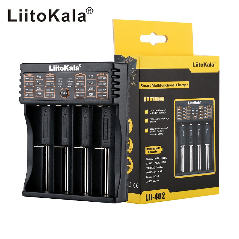 LiitoKala Lii-402 18650 Battery Charger For 26650 16340 RCR123 14500 LiFePO4 1.2V Ni-MH Ni-Cd Rechargeable Battery