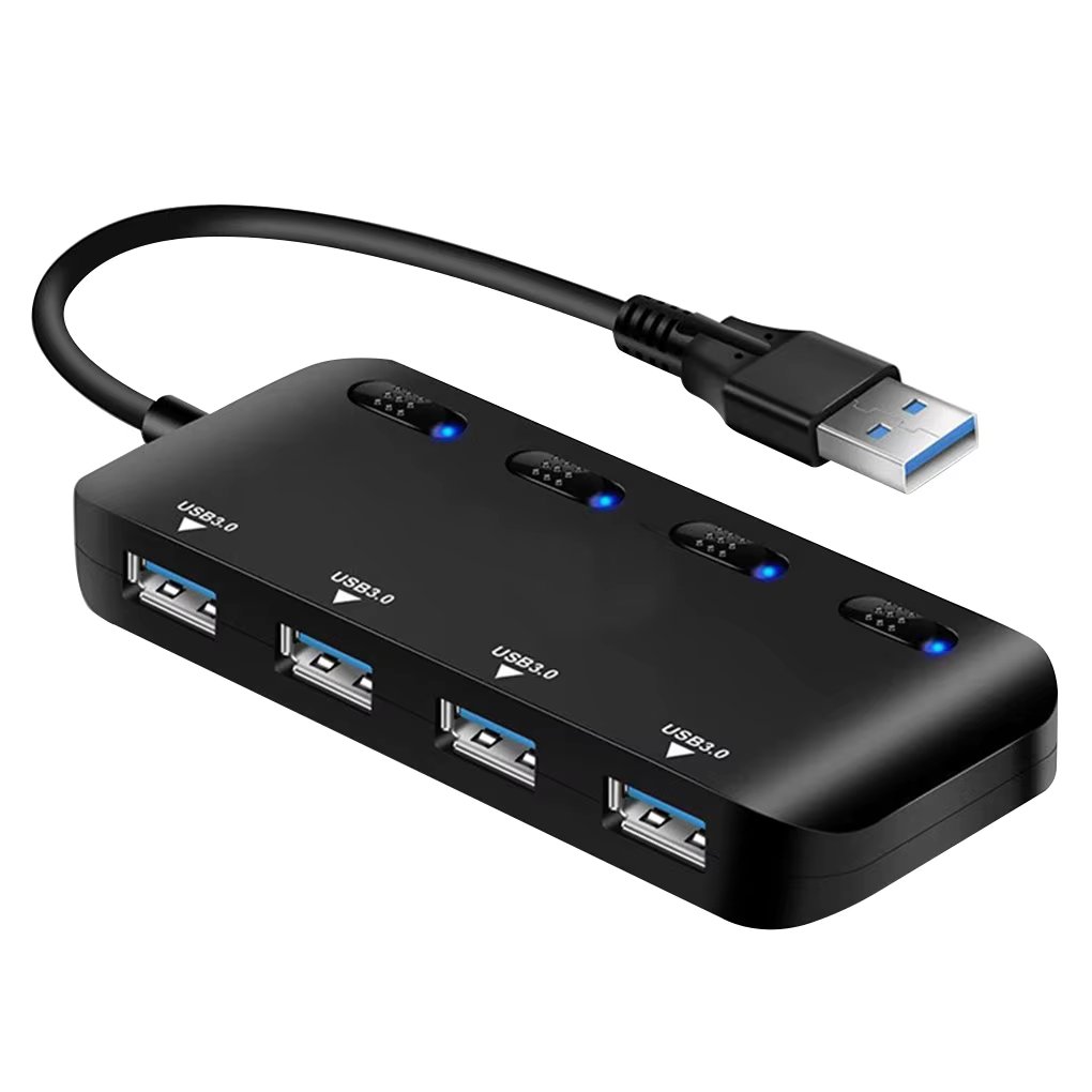 USB Hub Ultra-Slim USB 3.0 Hub adapter USB to 4 USB 3.0 Data Ports with Individual Power Switches (USB 3.0)