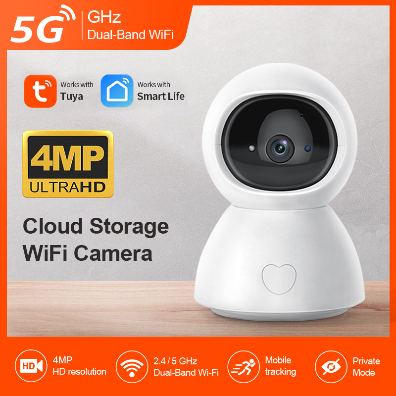 4MP 2.4G&5G Dual Band WIFI Tuya APP Wireless PTZ IP Dome Auto Tracking Home Security Baby Monitor Camera