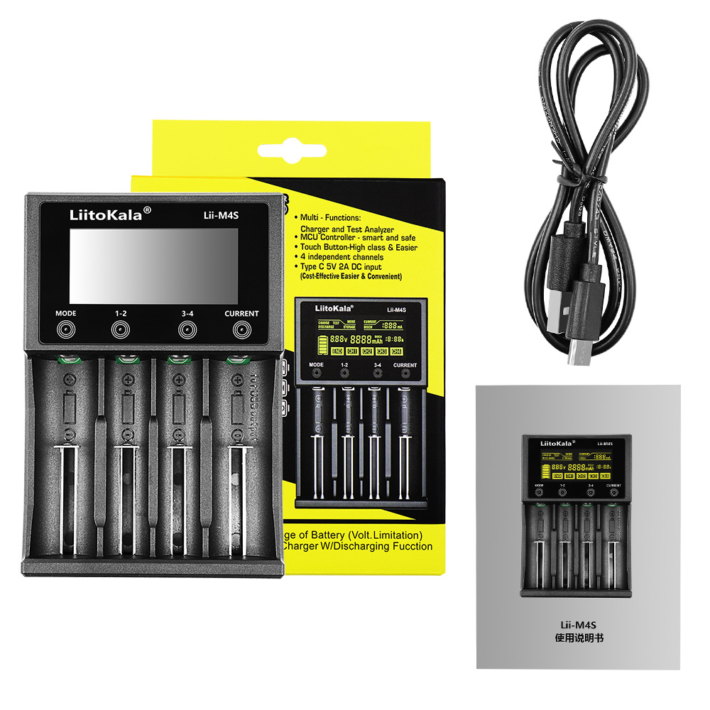 LiitoKala Lii-M4S 18650 LCD Display Smart Charger Test Capacity Suitable For 3.7V 26650 18350 21700 18500 1.2V AA AAA 4 Slots