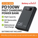 Q6 PD 100W Fast Charging Power Bank CASE shell 20V 5A DIY 6 PCS 21700 battery Detachable laptop charge External power supply