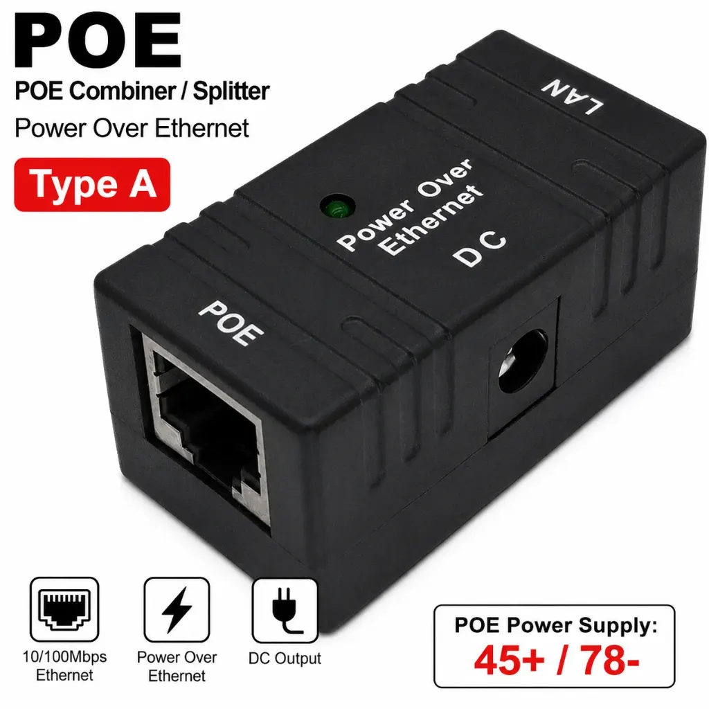 10/100Mbps RJ45 POE Injector Power Splitter POE combine Wall Hanging Adapter power supply module 5-48V (Type A)