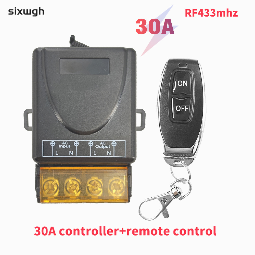 RF 433Mhz Wireless Remote Control Switch AC 90-245V 30A High Current Relay Receiver With Remote