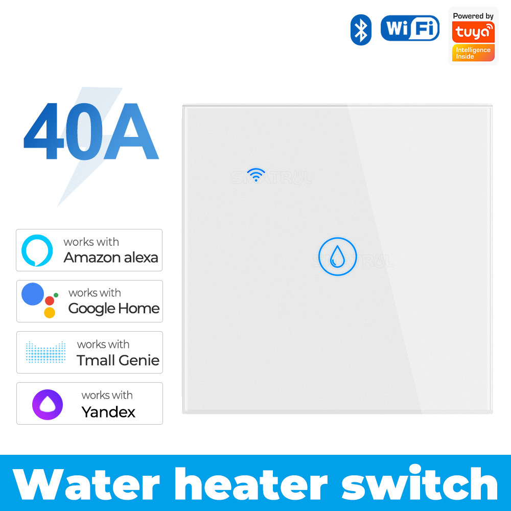 Tuya Wifi Boiler Smart Switch 40A 8000W High Power Water Heater Switches EU/US Standard Luxuray Glass Touch Timer Voice Control