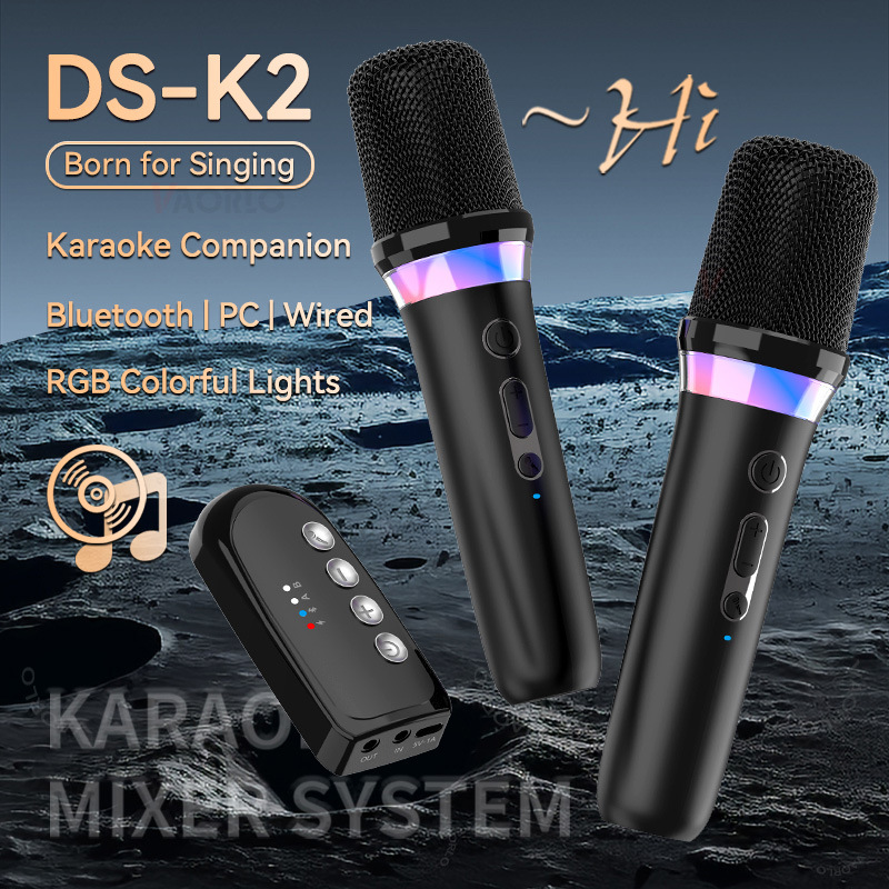 DS-K2 Karaoke Companion Bluetooth Wireless Moving-Coil Microphone With RGB Light KTV DSP Mixer System