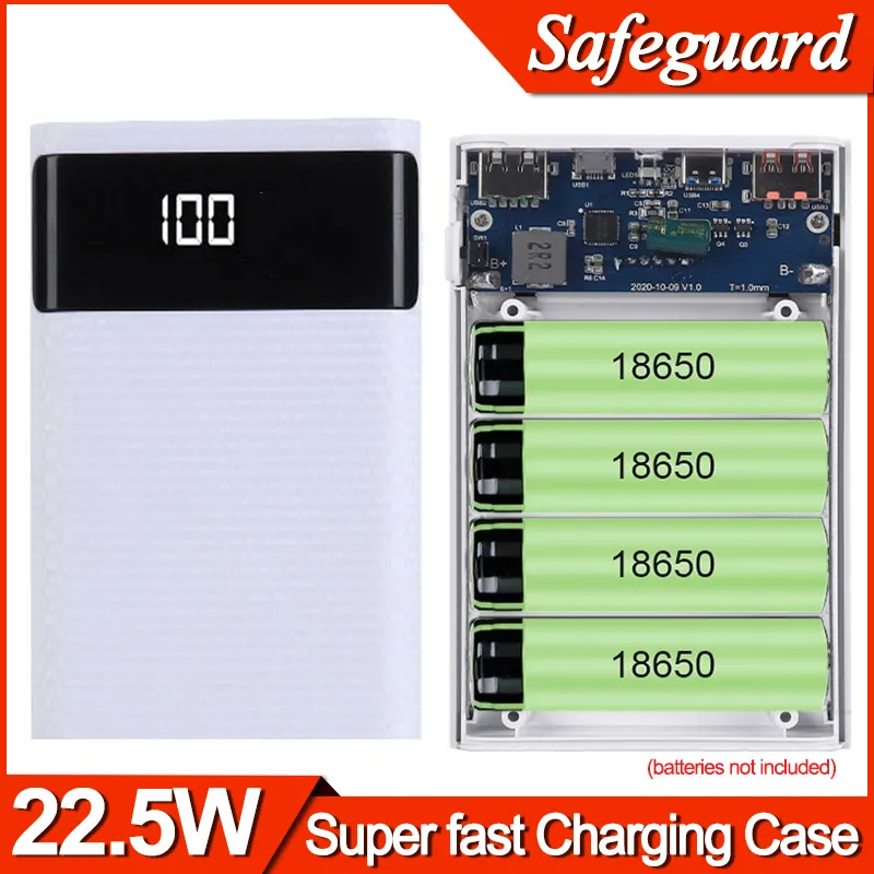 Fast Charge 22.5W PD QC 3.0 Quick Charge18650*4 Power Bank Shell Storage box USB Type C 5V battery Holder Case