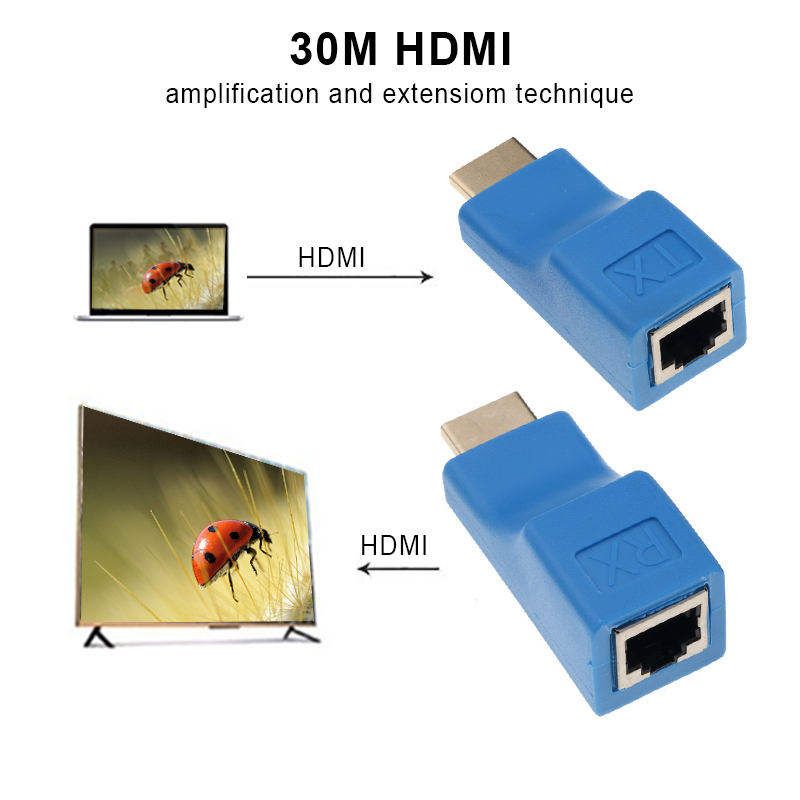 RJ45 Extender Extension Up To 30m Over CAT5e Cat6 Network Ethernet LAN For HDTV