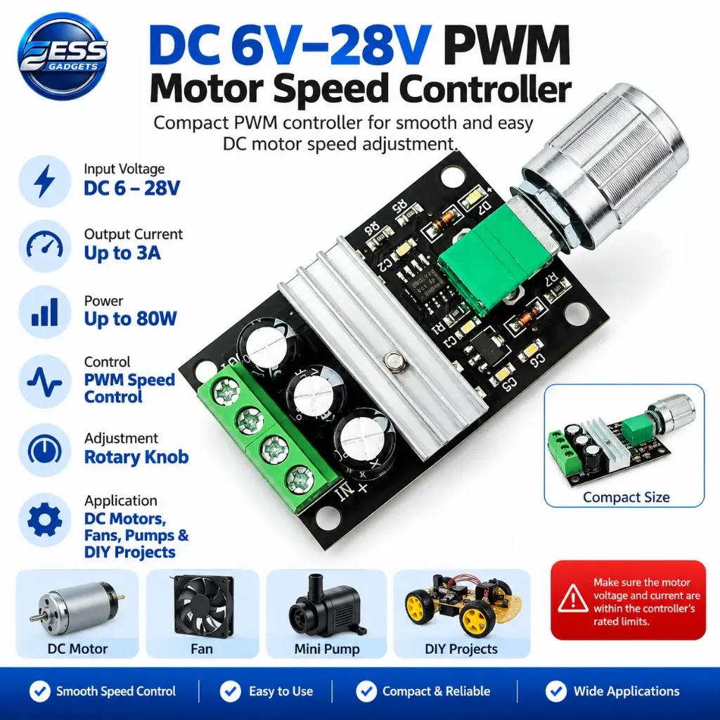 DC 6V 12V 24V 28VDC 3A 80W PWM Motor Speed Controller Regulator Adjustable 3A Motor Speed Controller Regulator