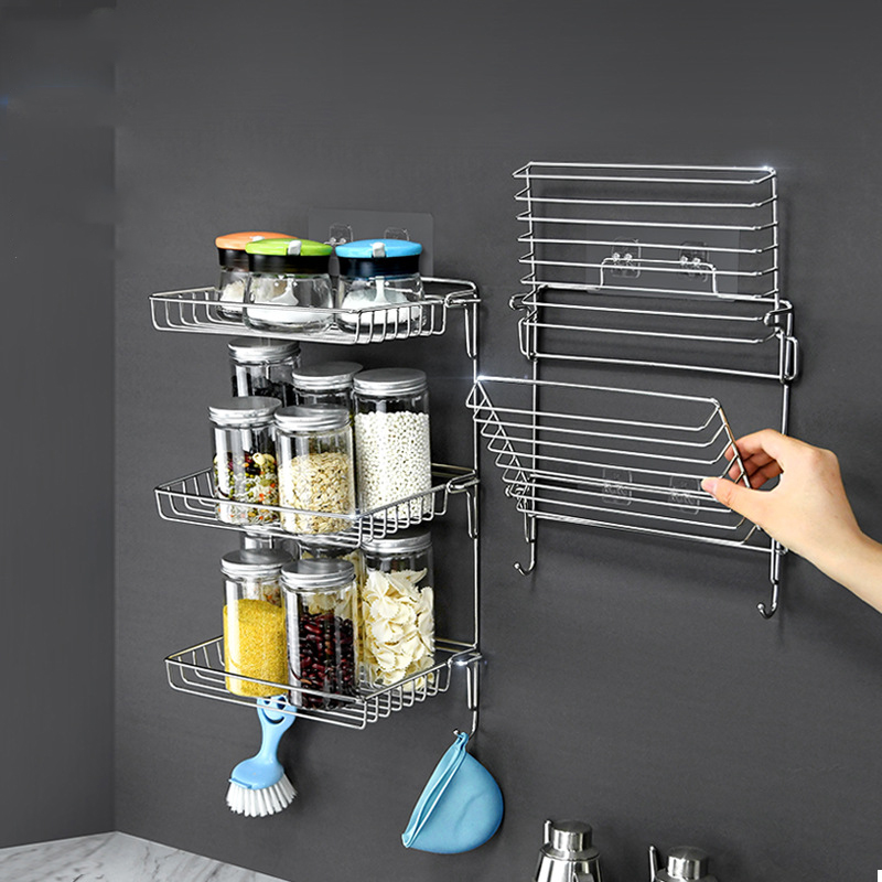 Stainless steel storage rack foldable storage rack home bathroom toiletries free punching storage finishing rack
