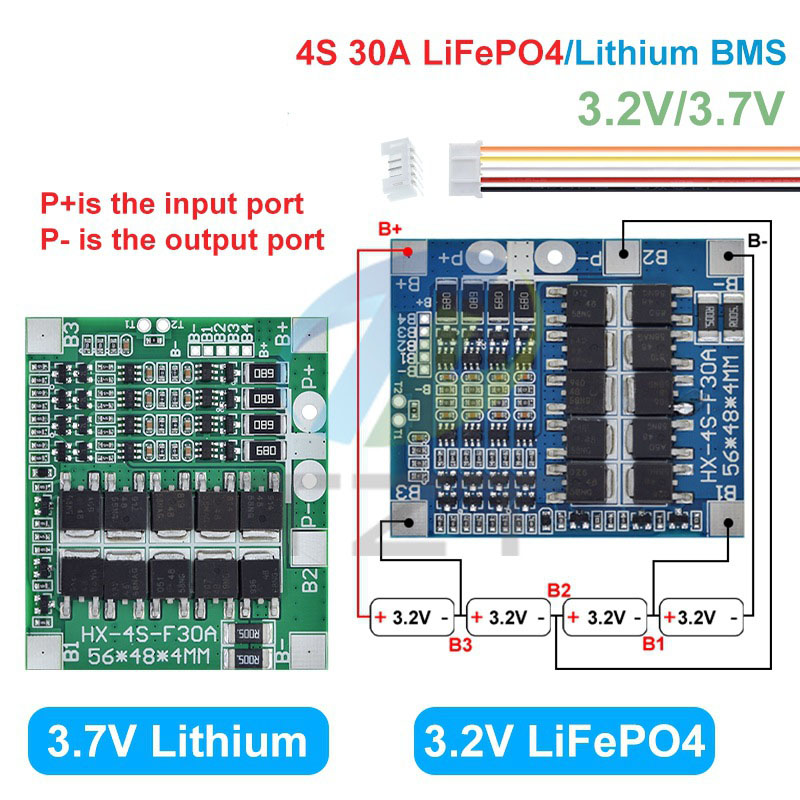 BMS 4S 3.2V 3.7V 30A LiFePO4 / Lithium Battery Charge Protection Board 12.8V 14.4V 18650 32650 Battery Packs With Balance (Lithium)
