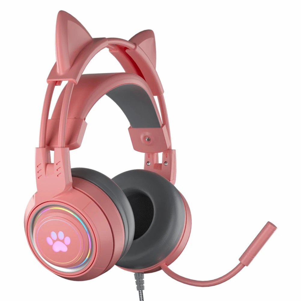 SY-G25 Wired Headphone RGB Lighting Omni-directional Mic Over-Ear Computer Headphone with Cute Cat Ear for E-sport