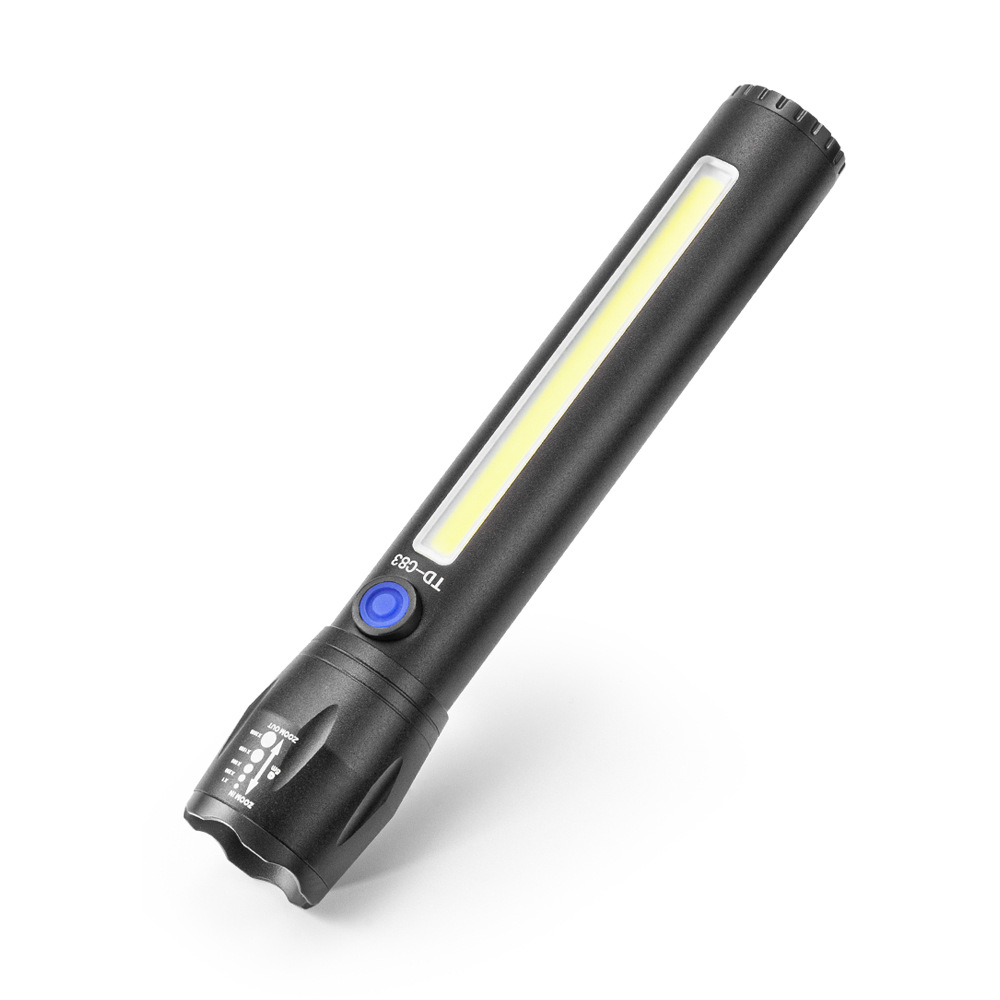 Telescopic focusing aluminum alloy waterproof rechargeable strong light flashlight COB side light