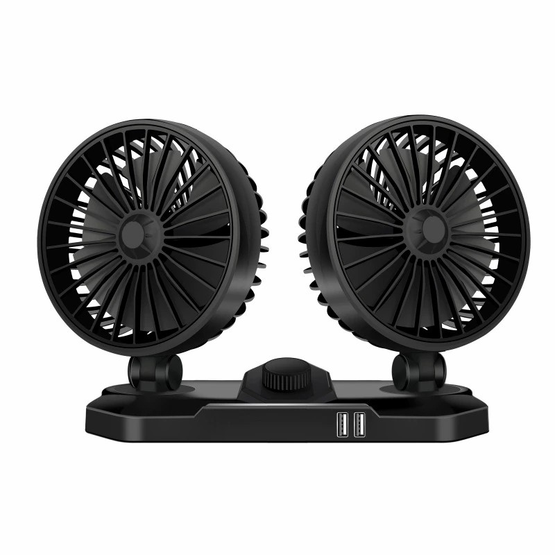 24v Car Dual-head Fan 360 Degree Adjustable Multi-functional USB Charging Port