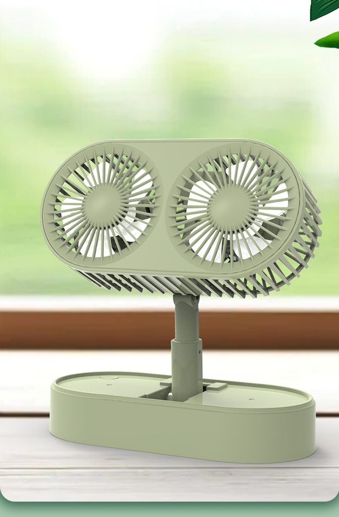 Double Motor Folding Table Top Fan With Detachable 18650 Battery