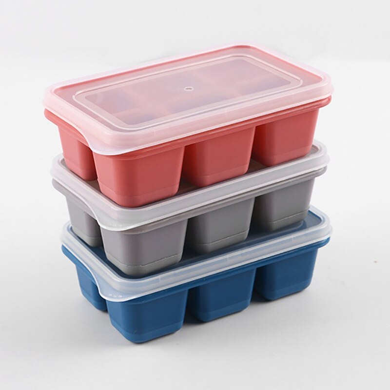 6 Grid Food Grade Ice Cube Maker Mold With Lid (3 pcs)