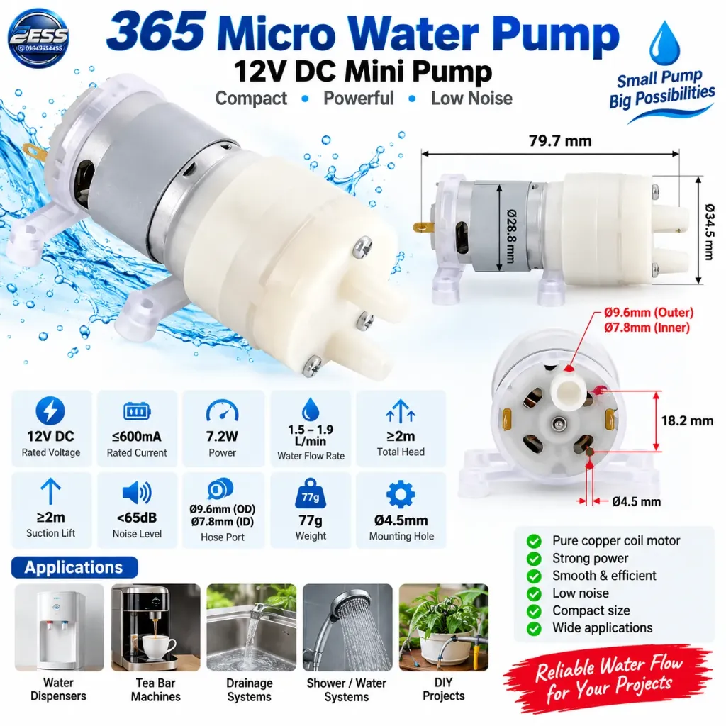 Micro Water Pump 365 Motor DC Self Priming Pump Silent Electric Diaphragm Pump Large Flow 1.45L/Min ABS Food Grade
