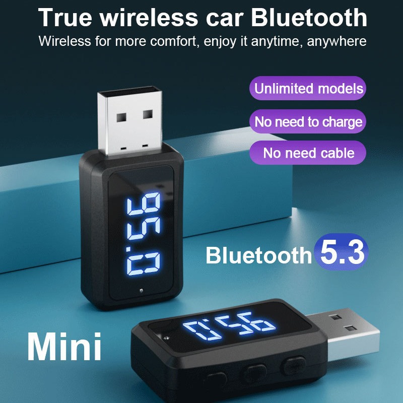 2 in 1 Car Bluetooth 5.3 Receiver FM Transmitter Audio Adapter USB Wireless Bluetooth Receiver Car Audio Transmitter