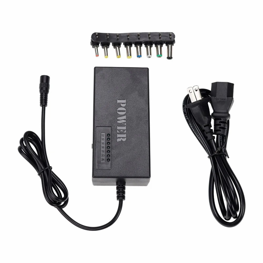 96W Universal Laptop Power Charger AC Adapter with 8 DC Jack Plug Converters 12V to 24V Adjustable Portable Charger