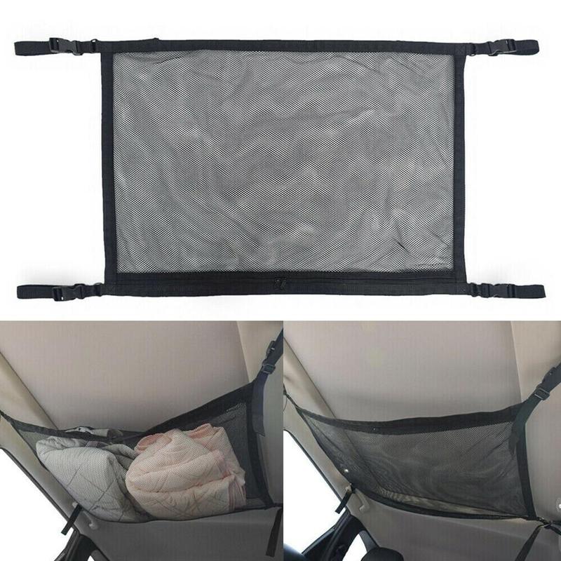 Double layer Car Ceiling Storage Net Pocket Car Roof Bag Interior Cargo Net Breathable Mesh Bag