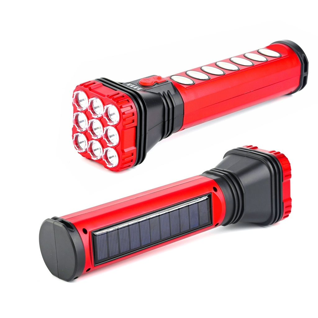 USB Solar Charging Flashlight Rechargeable Built-in Battery Torch with Side COB Emergency Light