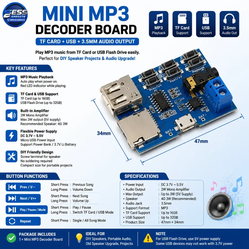 MP3 lossless decoding board with built-in amplifier MP3 module MP3 decoder TF card U disk decoding player