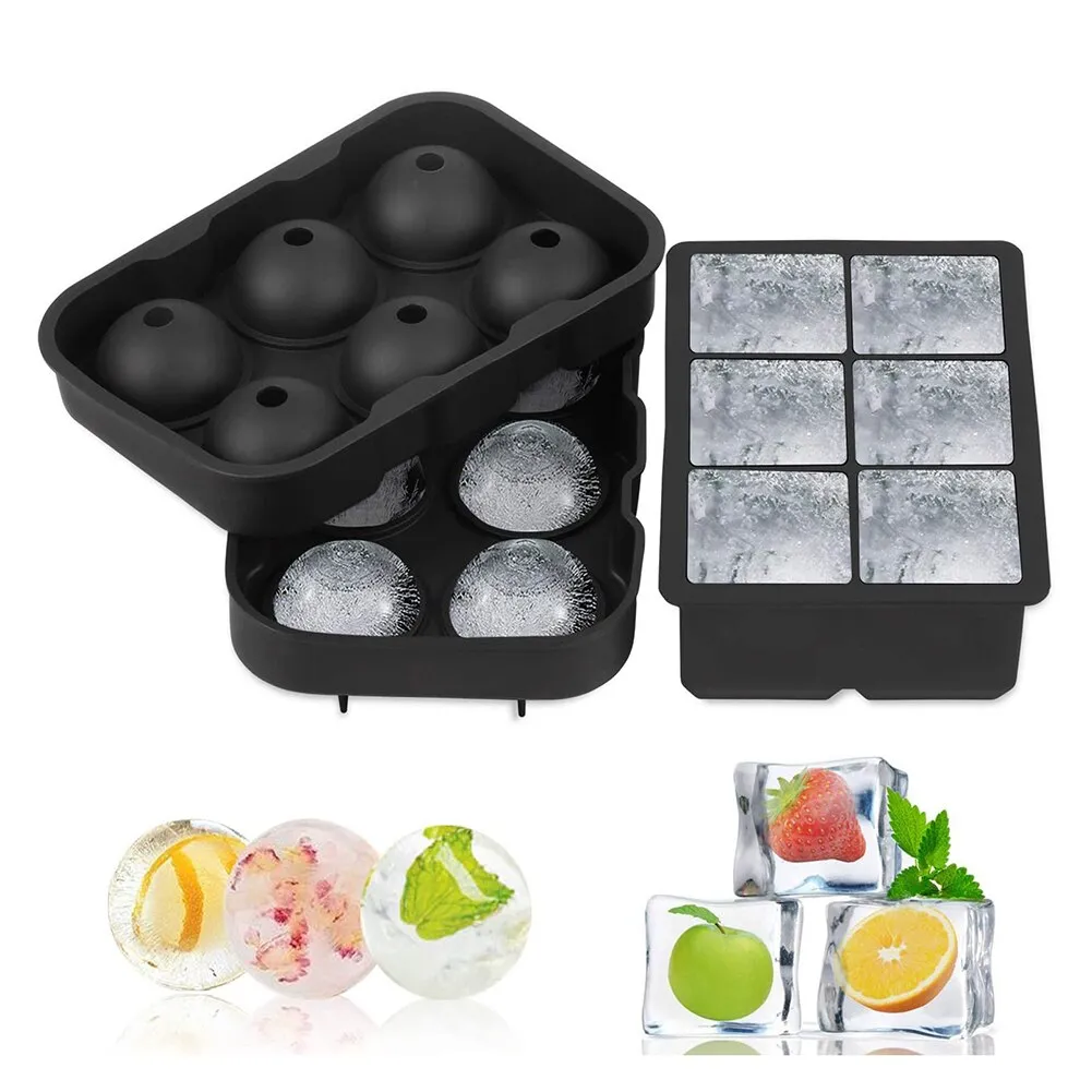 6 Cavity Round/Square Ice Cube Maker Silicone Ice Ball Maker Ice Cube Tray Mold Forms Food Grade Mold