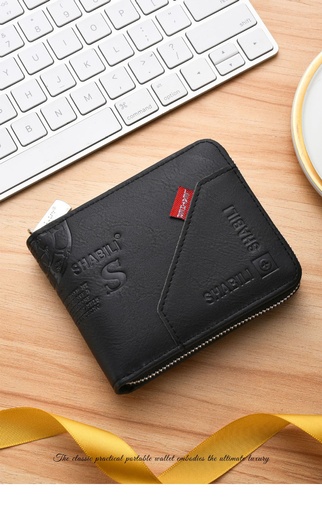 Vintage Men's Zipper Wallet PU Leather Short Coin Purse Business Man Card Holders