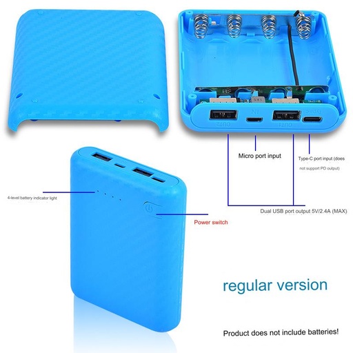 DIY Power Bank Charger Shell Charging Case Mini Solderless Power Supply Housing 3.7V 4 Slots 18650 Battery Box Case (without battery)