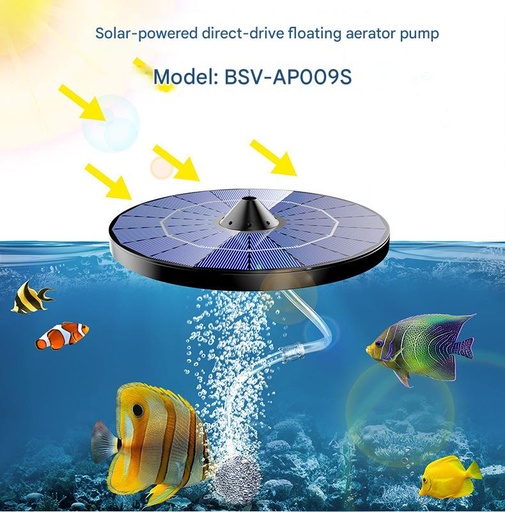 Solar-powered with Air Hose and Bubble Stone Fish Tank floating oxygen pump, battery-free direct drive Oxygenator