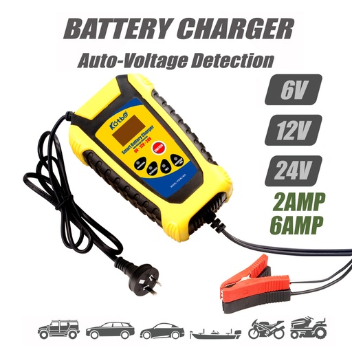 Intelligent Battery Charger 6V/12V/24V 6A Pulse Repair Lead Acid Battery-Charging For Motorcycle Car Truck Digital LCD Display Charger