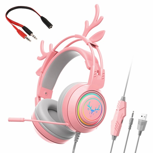 SY-G25 Wired Headphone High Fidelity Noise Cancelling Colorful Light Cartoon Deers 3.5mm Gaming Lossless Earpiece
