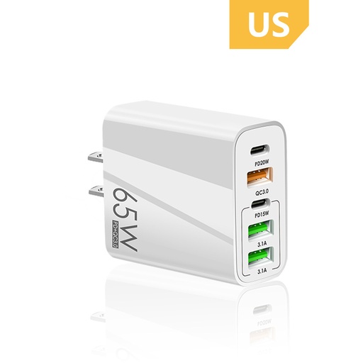 5 Ports 65W USB Chargers Type C Fast Charging Adapter Cell Phones PD QC 3.0 Wall Quick Charger
