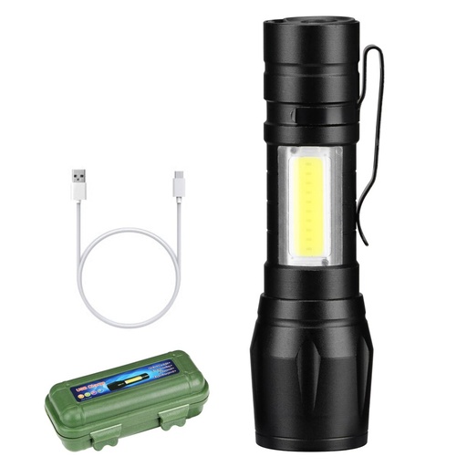 aluminum alloy USB charging led mini telescopic zoom COB glare flashlight