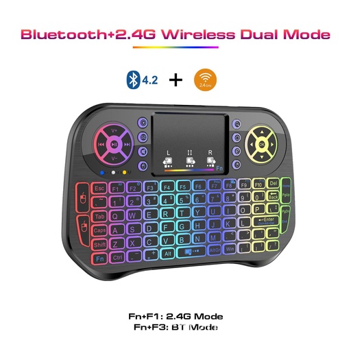 I10 Mini Wireless Keyboard Rechargeable 2.4G 7 Color Backlit Keyboard Touchpad Bluetooth-compatible Gamepad