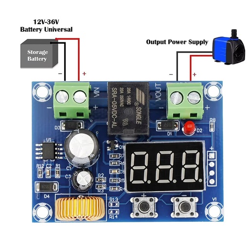XH-M609 Low Voltage Disconnect Switch Cut Off 12V 24V 36V Digital LED Display Over-Discharge Protect for 12-36V Lithium Battery