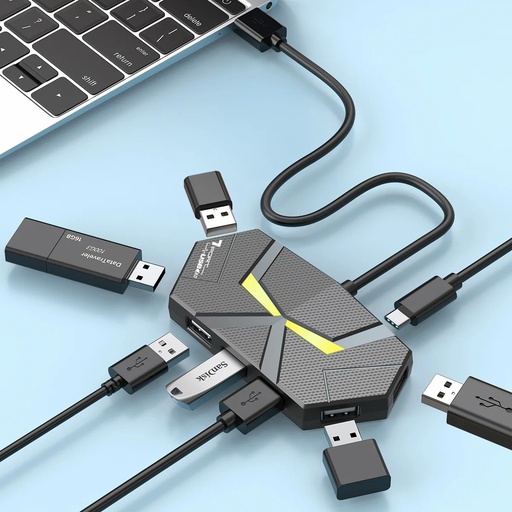 Colorful Atmosphere Light 7-Port USB 2.0 Hub Splitter | High-Speed Expansion Hub (ESS)
