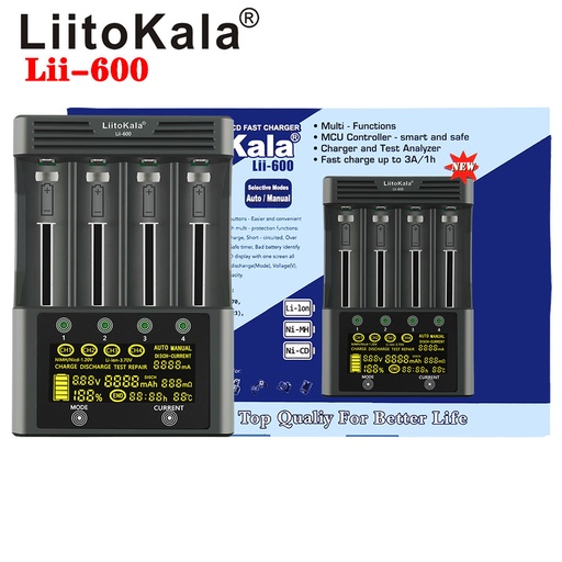 LiitoKala Lii-600 LCD Lithium Battery Charger 3.7V and NiMH 1.2V Battery Suitable for 18650 26650 21700 26700 16340 18350 AA AAA