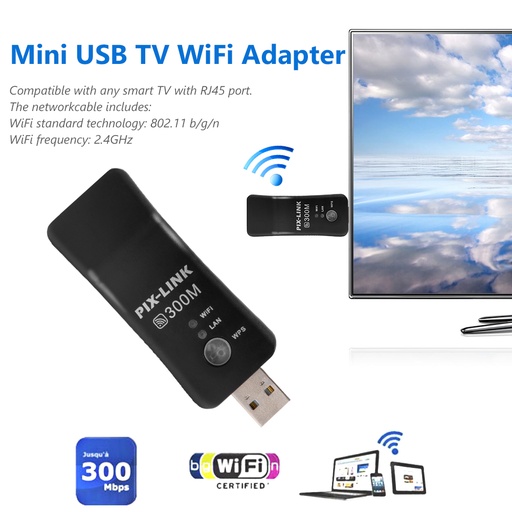 PIX-LINK  2.4GHz 300Mbps Wireless Network Card RJ45 WPS Wifi Repeater Extender